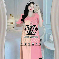 Đầm ngủ tiều thư form suông phối ren cổ in họa tiết - DBO4225