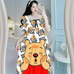 Đầm ngủ tiều thư form suông phối ren cổ in họa tiết - DBO4225