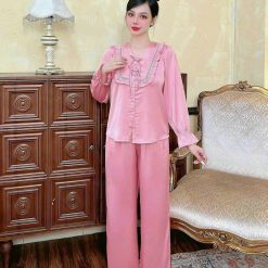 Đồ bộ quần dài áo tay dài bèo cổ vuông bèo màu trơn - DBO4228