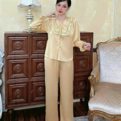 Đồ bộ quần dài áo tay dài bèo cổ vuông bèo màu trơn - DBO4228