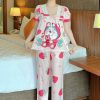 Đồ bộ pijama quần dài áo tay ngắn phồng cổ vuông ren in họa tiết - DBO4231