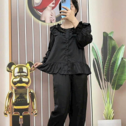 Đồ bộ quần dài áo tay dài bèo cổ tròn bèo màu trơn - DBO4233