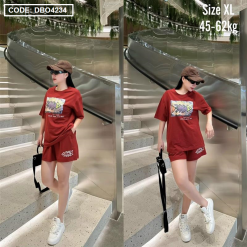 Đồ bộ thun nữ quần đùi in hình xương cá form rộng - DBO4234