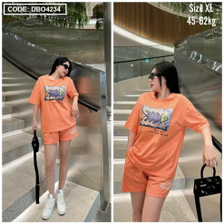 Đồ bộ thun nữ quần đùi in hình xương cá form rộng - DBO4234