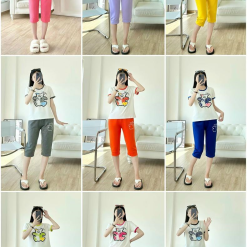 Đồ bộ quần ngố áo tay ngắn in hình gấu màu - DBO4238