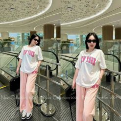 Đồ Bộ Thun Nữ Quần Dài In Chữ New York Áo Form Dưới 70kg - DBO4249