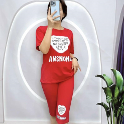 Đồ bộ quần ngố áo tay ngắn in hình trái tim trắng chữ - DBO4259
