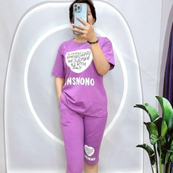 Đồ bộ quần ngố áo tay ngắn in hình trái tim trắng chữ - DBO4259