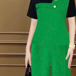 Đồ bộ vải vân mây quần dài ống suông áo tay ngắn phối màu - DBO4261