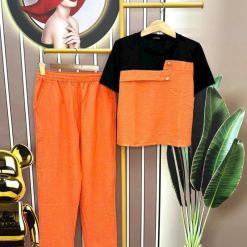 Đồ bộ vải vân mây quần dài ống suông áo tay ngắn phối màu - DBO4261