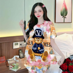 Đồ bộ quần đùi áo tay ngắn cổ tròn siêu mát in hình dể thương - DBO4262