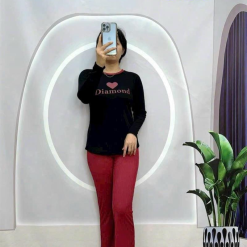 Đồ bộ quần dài áo tay dài in hình trái tim trước ngực - DBO4264