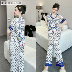 Đồ bộ latin mềm mịn quần dài tay ngắn cổ bẻ in hình - DBO4266