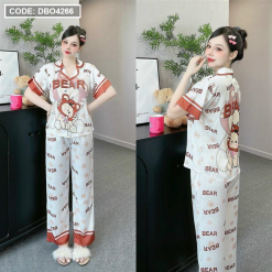 Đồ bộ latin mềm mịn quần dài tay ngắn cổ bẻ in hình - DBO4266