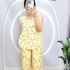 Đồ bộ tonl form lớn quần lửng áo sát nách bèo họa tiết - DBO4267