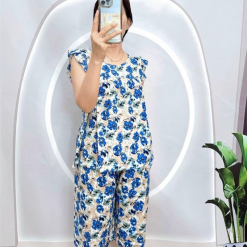 Đồ bộ tonl form lớn quần lửng áo sát nách bèo họa tiết - DBO4267