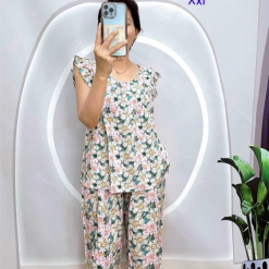 Đồ bộ tonl form lớn quần lửng áo sát nách bèo họa tiết - DBO4267