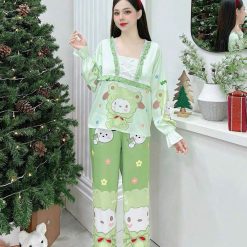 Đồ bộ pijama quần dài áo tay dài cổ vuông in hình - DBO4272