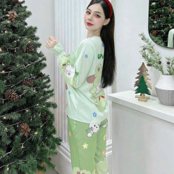 Đồ bộ pijama quần dài áo tay dài cổ vuông in hình - DBO4272
