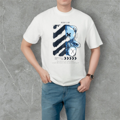 Áo Thun Nam Cổ Tròn Rurumen Màu Trắng In Hình Gấu Teddy Xanh (Có size 4x) - AB500