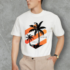 Áo Thun Nam Cổ Tròn Màu Trắng Rurumen In Hình Cây Dừa (Có size to 4x) - AB501