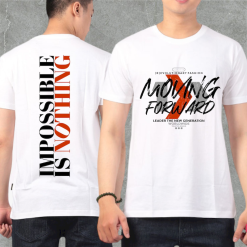 Áo Thun Nam Cổ Tròn Rurumen Màu Trắng In Chữ Moving ForWard (Có size to 4x) - AB502