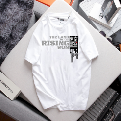 Áo Thun Nam Cổ Tròn Rurumen Màu Trắng In Chứ Rising Sun (Có size to 4x)
