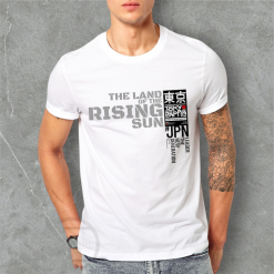 Áo Thun Nam Cổ Tròn Rurumen Màu Trắng In Chứ Rising Sun (Có size to 4x) - AB503