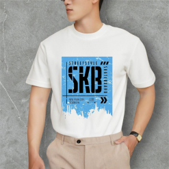 Áo Thun Nam Cổ Tròn Rurumen Màu Trắng In Logo Chữ SKB (Có size 4x) - AB505