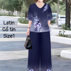 Đồ bộ lụa latin in bông trung niên Có 2 size - DBO4277