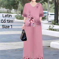 Đồ bộ lụa latin in bông trung niên Có 2 size - DBO4277