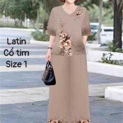 Đồ bộ lụa latin in bông trung niên Có 2 size - DBO4277
