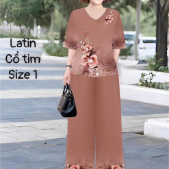 Đồ bộ lụa latin in bông trung niên Có 2 size - DBO4277