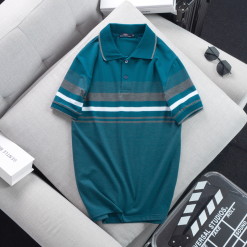 Áo thun cotton cổ bẻ sọc ngang( giá mới) - AS017