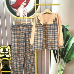 Đồ bộ caro mango quần dài áo tay dài cổ bèo - DBO4293