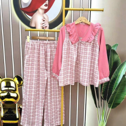 Đồ bộ caro mango quần dài áo tay dài cổ bèo - DBO4293