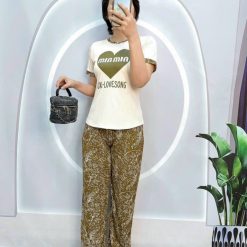 Đồ bộ quần dài áo tay ngắn in hình trái tim trước ngực - DBO4297