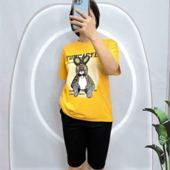 Đồ bộ quần ngố đen áo tay ngắn in hình con thỏ - DBO4302