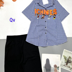 Đồ bộ quần ngố đen áo sơ mi tay ngắn cổ bẻ caro - DBO4306