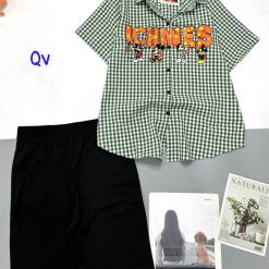 Đồ bộ quần ngố đen áo sơ mi tay ngắn cổ bẻ caro - DBO4306