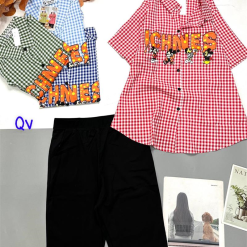 Đồ bộ quần ngố đen áo sơ mi tay ngắn cổ bẻ caro - DBO4306