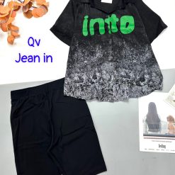 Đồ bộ quần ngố đen áo sơ mi tay ngắn cổ bẻ in chữ - DBO4307