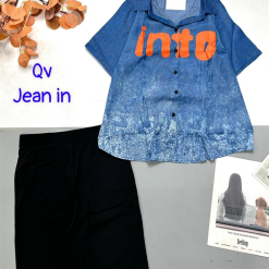 Đồ bộ quần ngố đen áo sơ mi tay ngắn cổ bẻ in chữ - DBO4307