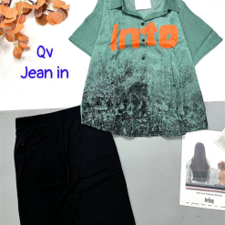 Đồ bộ quần ngố đen áo sơ mi tay ngắn cổ bẻ in chữ - DBO4307