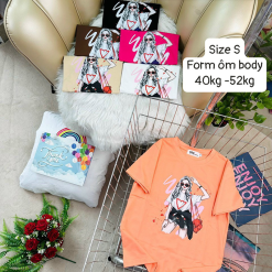 Áo Thun Nữ Cổ Tròn Form Ôm Body In Hình Size S(40-52kg) - AG1224S