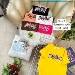 Áo Thun Nữ Cổ Tròn Form Ôm Body In Hình Size S(40-52kg) - AG1224S