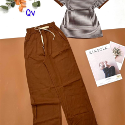 Đồ bộ quần dài trơn áo cổ tròn sọc tay ngắn - DBO4314