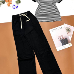 Đồ bộ quần dài trơn áo cổ tròn sọc tay ngắn - DBO4314