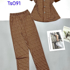 Đồ bộ quần dài áo tay ngắn cổ vuông in hoạ tiết nhỏ - DBO4317