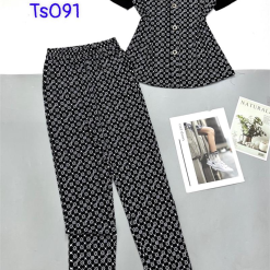 Đồ bộ quần dài áo tay ngắn cổ vuông in hoạ tiết nhỏ - DBO4317